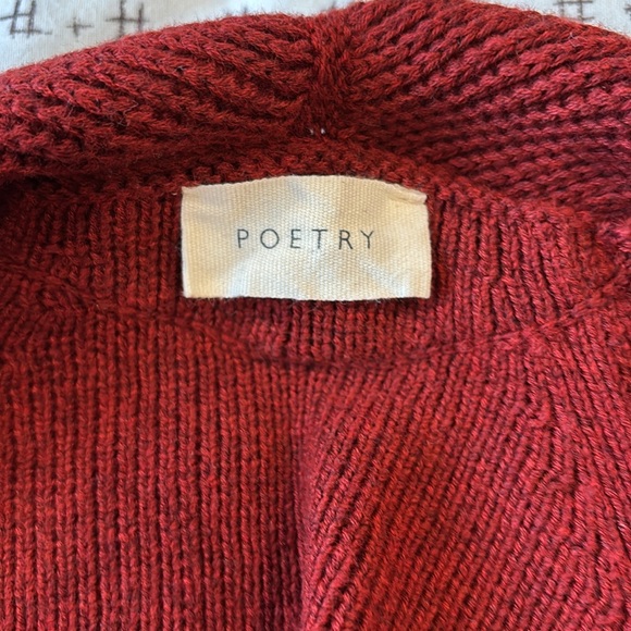 Poetry long cardigan,organic cotton,chili red, long,front pockets, size 12 - Picture 2 of 9